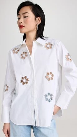 Alice + Olivia Finely Button Down Cutout Shirt