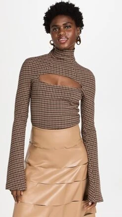 A.W.A.K.E. MODE Flared Sleeve Top With Chest Cut Out Detail