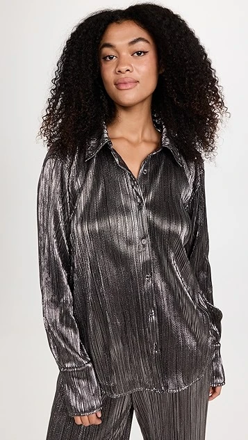 Good American Lame Plisse Shirt