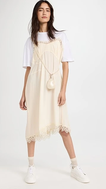 Simone Rocha T-Shirt Midi Dress With Camisole Front And Lace Trim 1 Simone Rocha T-Shirt Midi Dress With Camisole Front And Lace Trim