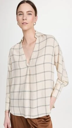 Vince Long Sleeve V Neck Blouse
