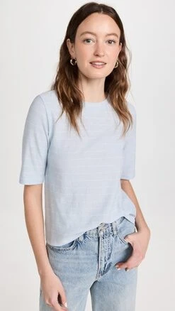 Vince Striped Relaxed Elbow Sleeve Crew Tee